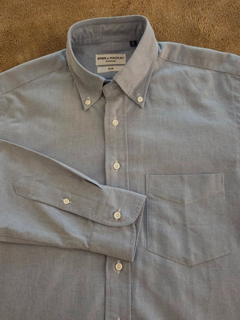 Spier & Mackay Handmade Button Up Shirt Mens M 15-32 Slim Fit Oxford Blue Preppy